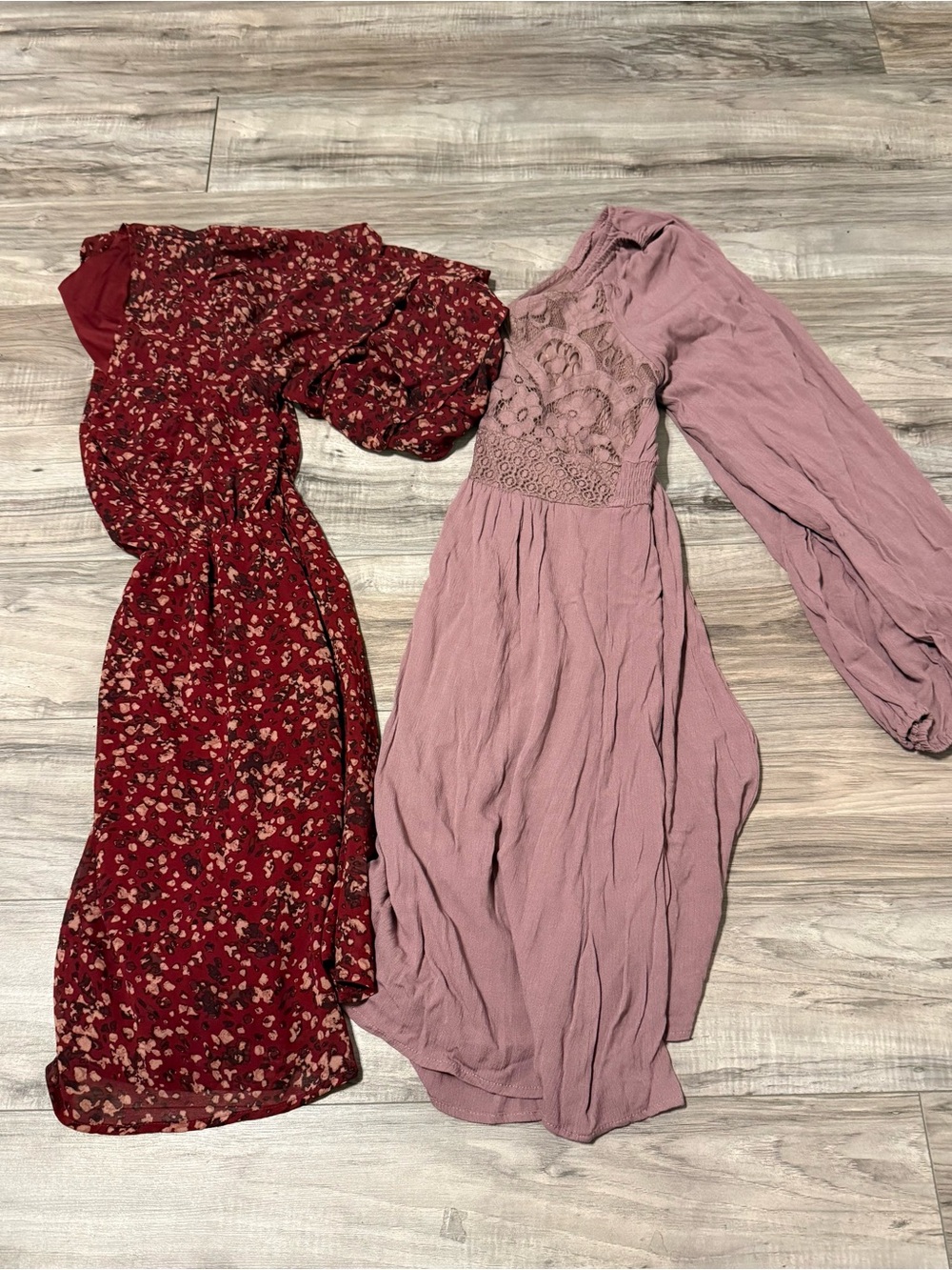 2 Maurices dresses mauve Lace-Bodice Mini Dress and cherry red